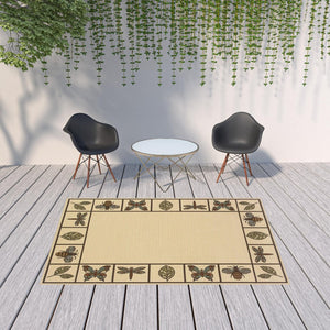 HomeRoots 5' Contemporary Brown and Ivory Abstract Stain-Resistant Area Rug for Indoor and Outdoor Use 6'7" x 9'6" 507202