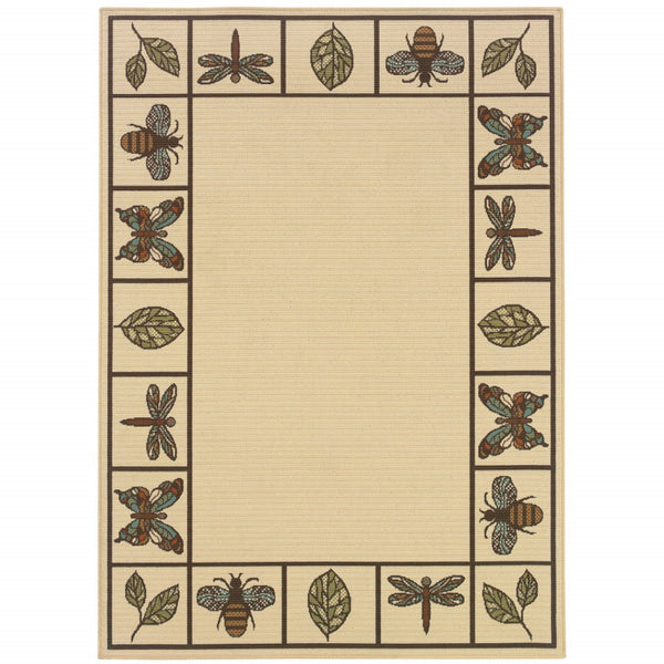 HomeRoots 5' Contemporary Brown and Ivory Abstract Stain-Resistant Area Rug for Indoor and Outdoor Use 7'10" x 10'10" 507203