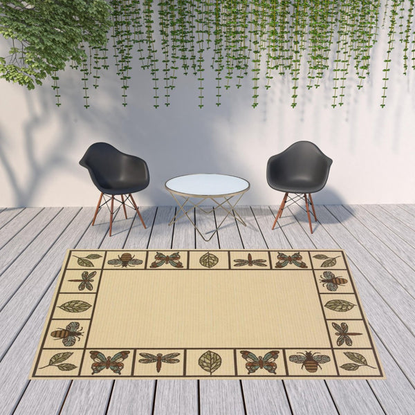 HomeRoots 5' Contemporary Brown and Ivory Abstract Stain-Resistant Area Rug for Indoor and Outdoor Use 7'10" x 10'10" 507203