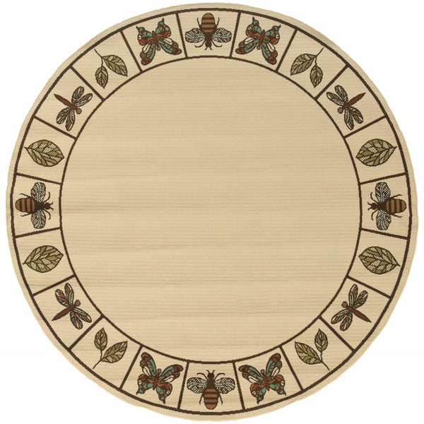 HomeRoots 5' Contemporary Brown and Ivory Abstract Stain-Resistant Area Rug for Indoor and Outdoor Use 7'10" Round 507205