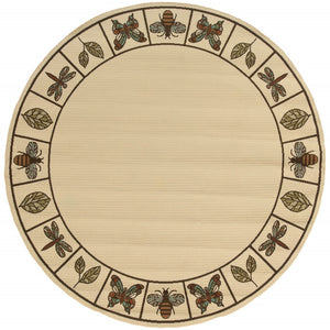 HomeRoots 5' Contemporary Brown and Ivory Abstract Stain-Resistant Area Rug for Indoor and Outdoor Use 7'10" Round 507205