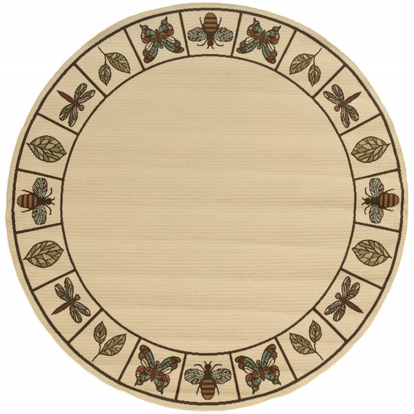 HomeRoots 5' Contemporary Brown and Ivory Abstract Stain-Resistant Area Rug for Indoor and Outdoor Use 7'10" Round 507205