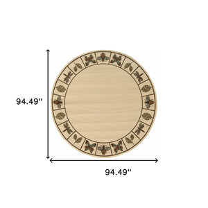 HomeRoots 5' Contemporary Brown and Ivory Abstract Stain-Resistant Area Rug for Indoor and Outdoor Use 7'10" Round 507205