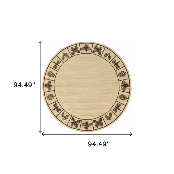HomeRoots 5' Contemporary Brown and Ivory Abstract Stain-Resistant Area Rug for Indoor and Outdoor Use 7'10" Round 507205