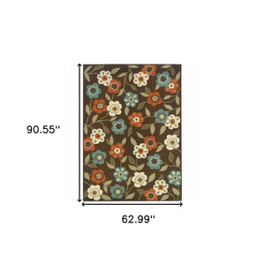 Homeroots 5' X 8' Brown And Ivory Floral Stain Resistant Indoor Outdoor Area Rug Brown,Ivory Polypropylene 507210
