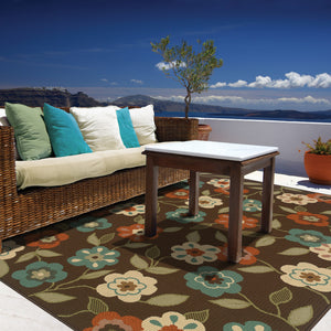 Homeroots 7' X 10' Brown And Ivory Floral Stain Resistant Indoor Outdoor Area Rug Brown,Ivory Polypropylene 507211