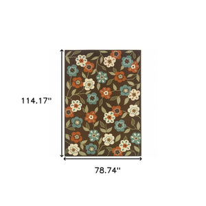 Homeroots 7' X 10' Brown And Ivory Floral Stain Resistant Indoor Outdoor Area Rug Brown,Ivory Polypropylene 507211