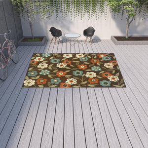 Homeroots 9' X 13' Brown And Ivory Floral Stain Resistant Indoor Outdoor Area Rug Brown,Ivory Polypropylene 507213