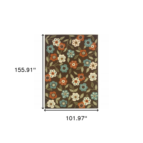 Homeroots 9' X 13' Brown And Ivory Floral Stain Resistant Indoor Outdoor Area Rug Brown,Ivory Polypropylene 507213
