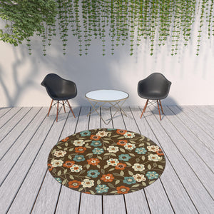 Homeroots 8' X 8' Brown And Ivory Round Floral Stain Resistant Indoor Outdoor Area Rug Brown,Ivory Polypropylene 507214