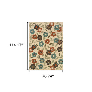 Homeroots 7' X 10' Brown And Ivory Floral Stain Resistant Indoor Outdoor Area Rug Ivory,Brown Polypropylene 507220