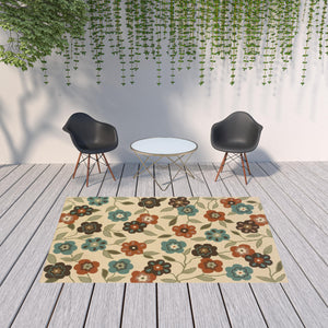 Homeroots 7' X 10' Brown And Ivory Floral Stain Resistant Indoor Outdoor Area Rug Ivory,Brown Polypropylene 507220