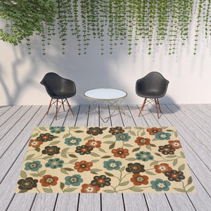 Homeroots 8' X 11' Brown And Ivory Floral Stain Resistant Indoor Outdoor Area Rug Ivory,Brown Polypropylene 507221