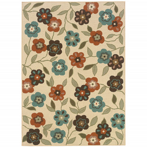 Homeroots 9' X 13' Brown And Ivory Floral Stain Resistant Indoor Outdoor Area Rug Ivory,Brown Polypropylene 507222