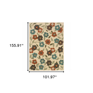 Homeroots 9' X 13' Brown And Ivory Floral Stain Resistant Indoor Outdoor Area Rug Ivory,Brown Polypropylene 507222