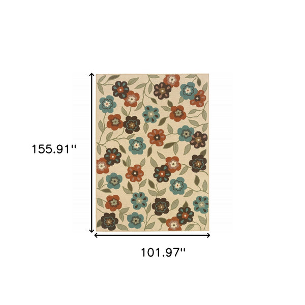 Homeroots 9' X 13' Brown And Ivory Floral Stain Resistant Indoor Outdoor Area Rug Ivory,Brown Polypropylene 507222