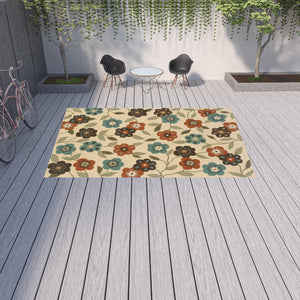 Homeroots 9' X 13' Brown And Ivory Floral Stain Resistant Indoor Outdoor Area Rug Ivory,Brown Polypropylene 507222