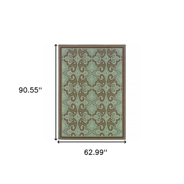 Homeroots 5' X 8' Blue Oriental Stain Resistant Indoor Outdoor Area Rug  Polypropylene 507228