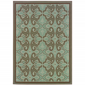 Homeroots 7' X 10' Blue Oriental Stain Resistant Indoor Outdoor Area Rug  Polypropylene 507229