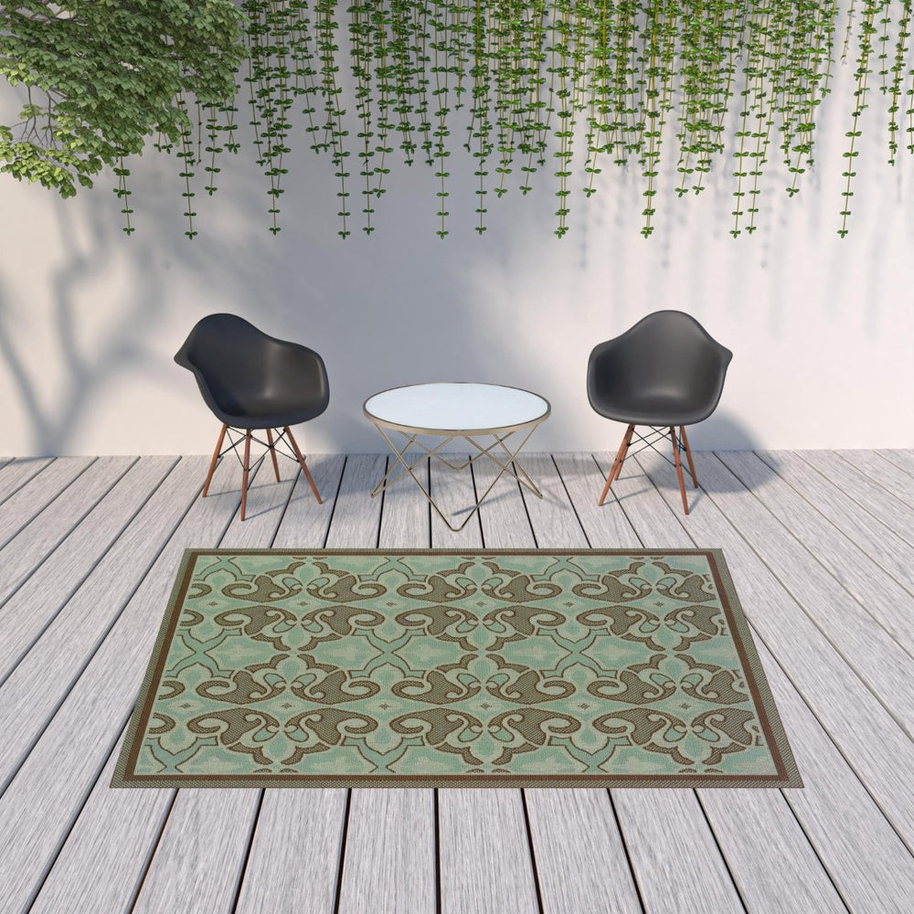 HomeRoots 7' Elegant Blue Oriental Area Rug - Stain Resistant for Indoor or Outdoor Spaces, Durable & Stylish 6'7" x 9'6" 507229