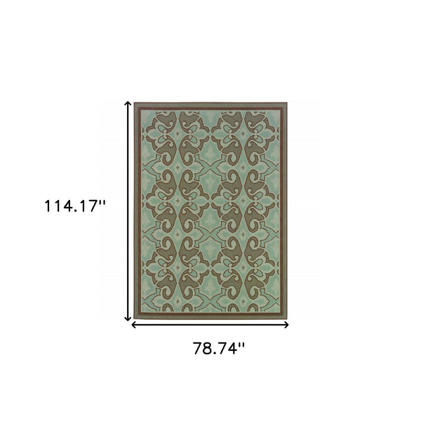 Homeroots 7' X 10' Blue Oriental Stain Resistant Indoor Outdoor Area Rug  Polypropylene 507229