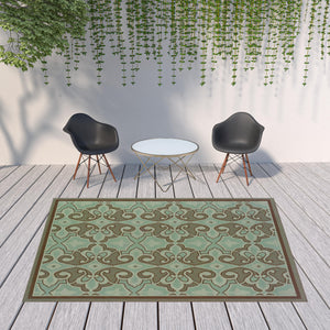 Homeroots 8' X 11' Blue Oriental Stain Resistant Indoor Outdoor Area Rug  Polypropylene 507230