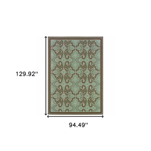 Homeroots 8' X 11' Blue Oriental Stain Resistant Indoor Outdoor Area Rug  Polypropylene 507230