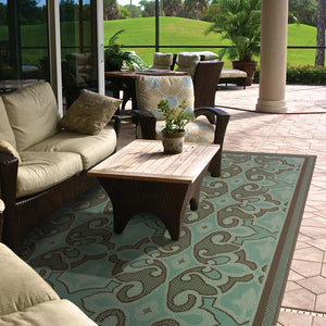 Homeroots 9' X 13' Blue Oriental Stain Resistant Indoor Outdoor Area Rug  Polypropylene 507231