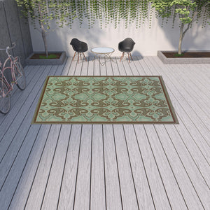 Homeroots 9' X 13' Blue Oriental Stain Resistant Indoor Outdoor Area Rug  Polypropylene 507231