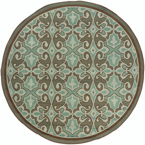 Homeroots 8' X 8' Blue Round Oriental Stain Resistant Indoor Outdoor Area Rug  Polypropylene 507232
