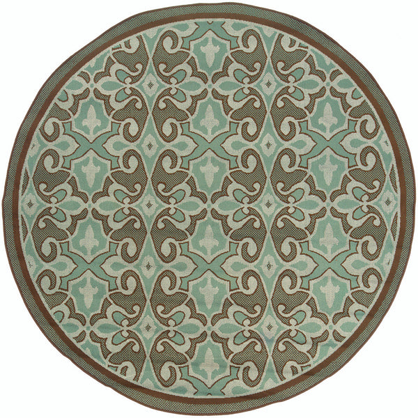 Homeroots 8' X 8' Blue Round Oriental Stain Resistant Indoor Outdoor Area Rug  Polypropylene 507232