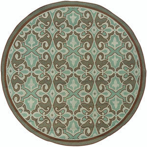Homeroots 8' X 8' Blue Round Oriental Stain Resistant Indoor Outdoor Area Rug  Polypropylene 507232