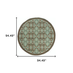 Homeroots 8' X 8' Blue Round Oriental Stain Resistant Indoor Outdoor Area Rug  Polypropylene 507232