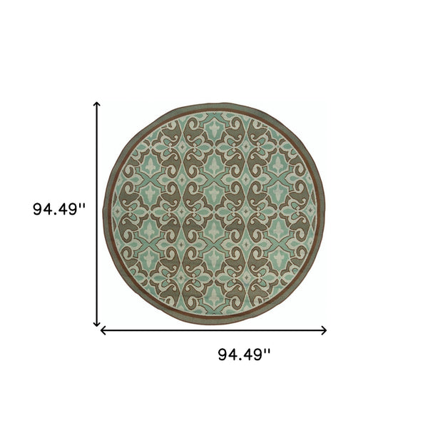 Homeroots 8' X 8' Blue Round Oriental Stain Resistant Indoor Outdoor Area Rug  Polypropylene 507232