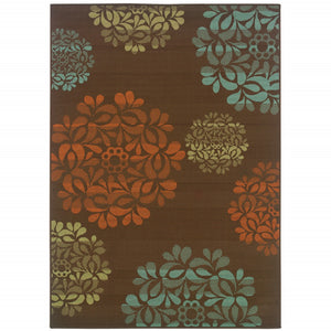 HomeRoots 7' Durable Brown Floral Stain-Resistant Indoor/Outdoor Area Rug for High-Traffic Family Spaces 8'6" x 13' 507240
