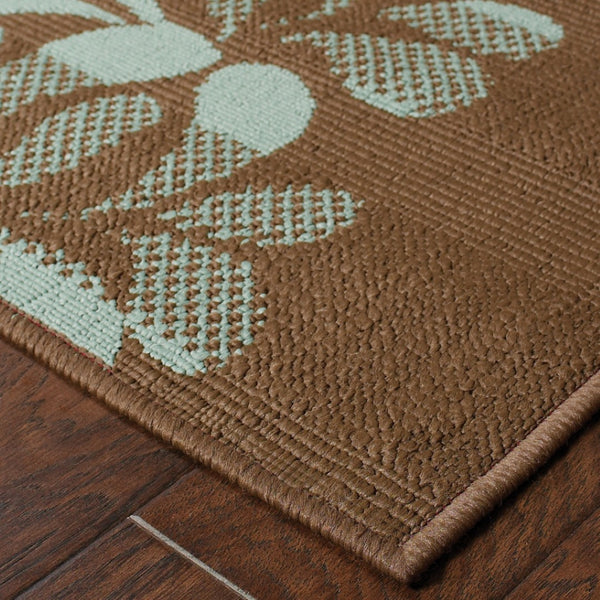 HomeRoots 7' Durable Brown Floral Stain-Resistant Indoor/Outdoor Area Rug for High-Traffic Family Spaces 8'6" x 13' 507240