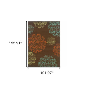 HomeRoots 7' Durable Brown Floral Stain-Resistant Indoor/Outdoor Area Rug for High-Traffic Family Spaces 8'6" x 13' 507240