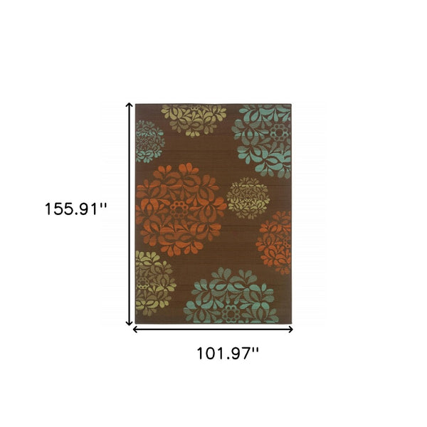 HomeRoots 7' Durable Brown Floral Stain-Resistant Indoor/Outdoor Area Rug for High-Traffic Family Spaces 8'6" x 13' 507240