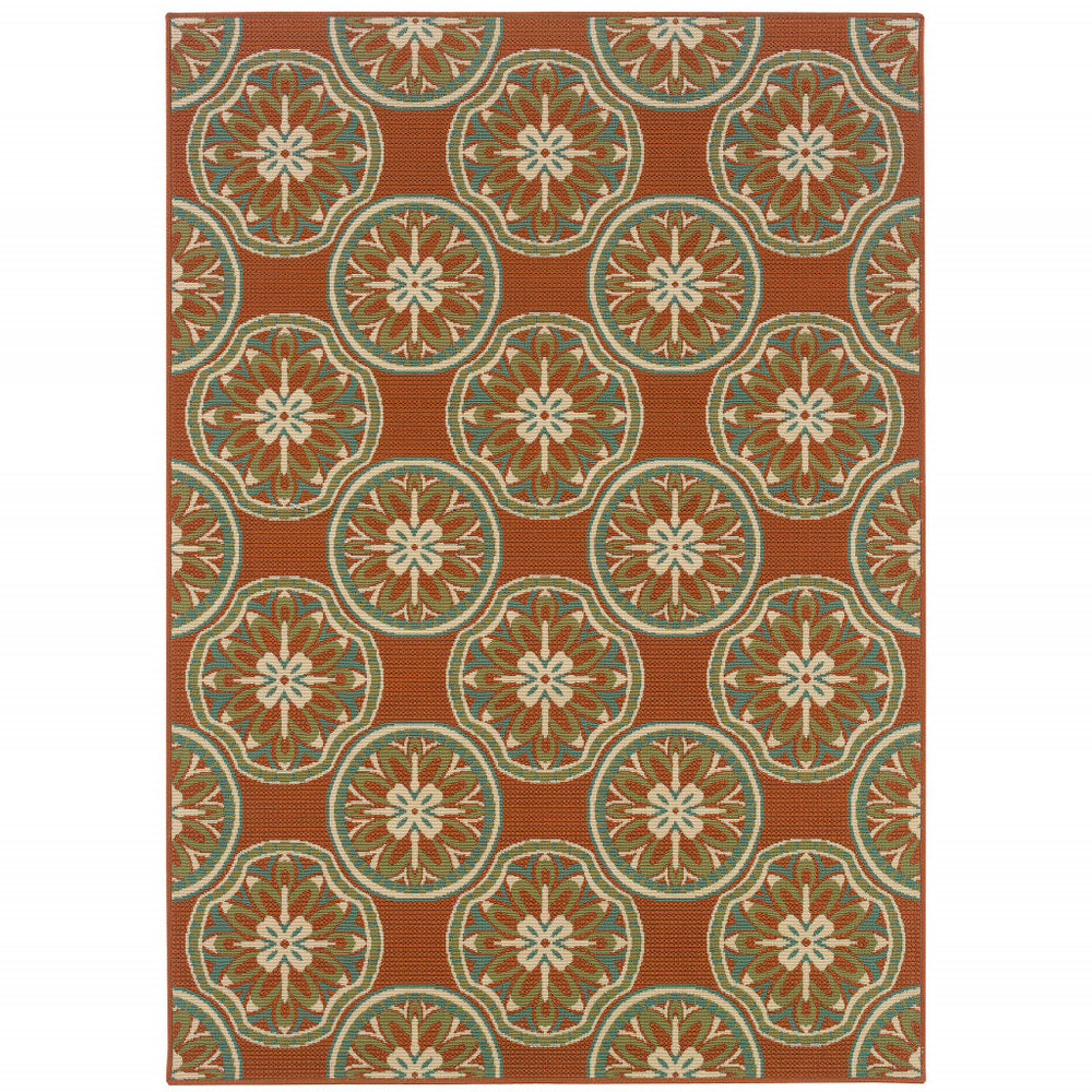 Homeroots 4' Indoor Outdoor Area Rug - Stain Resistant Floral Design In Brown And Ivory For Cozy Spaces Orange,Ivory Polypropylene 507245