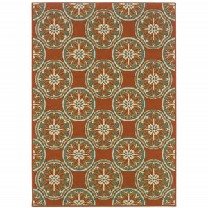 Homeroots 4' Indoor Outdoor Area Rug - Stain Resistant Floral Design In Brown And Ivory For Cozy Spaces Orange,Ivory Polypropylene 507245