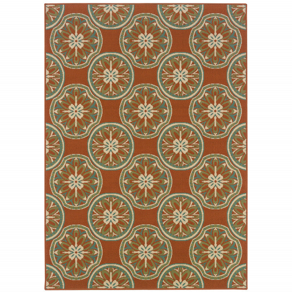 Homeroots 4' Indoor Outdoor Area Rug - Stain Resistant Floral Design In Brown And Ivory For Cozy Spaces Orange,Ivory Polypropylene 507245