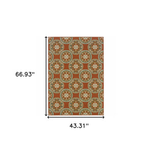 Homeroots 4' Indoor Outdoor Area Rug - Stain Resistant Floral Design In Brown And Ivory For Cozy Spaces Orange,Ivory Polypropylene 507245