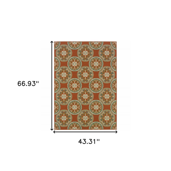 Homeroots 4' Indoor Outdoor Area Rug - Stain Resistant Floral Design In Brown And Ivory For Cozy Spaces Orange,Ivory Polypropylene 507245