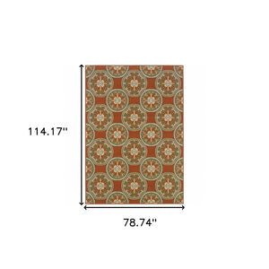 HomeRoots 7' Stylish Stain-Resistant Floral Area Rug for Indoor & Outdoor Use - Perfect for High-Traffic Spaces Orange/ Ivory 6'7" x 9'6" 507247