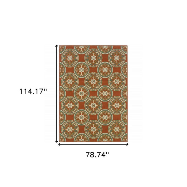 HomeRoots 7' Stylish Stain-Resistant Floral Area Rug for Indoor & Outdoor Use - Perfect for High-Traffic Spaces Orange/ Ivory 6'7" x 9'6" 507247