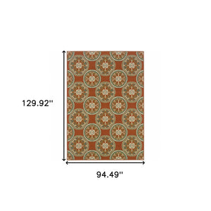HomeRoots 7' Stylish Stain-Resistant Floral Area Rug for Indoor & Outdoor Use - Perfect for High-Traffic Spaces Orange/ Ivory 7'10" x 10'10" 507248