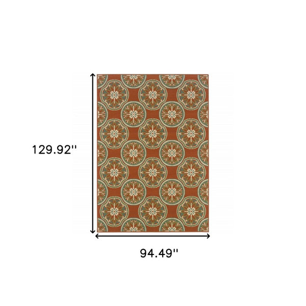HomeRoots 7' Stylish Stain-Resistant Floral Area Rug for Indoor & Outdoor Use - Perfect for High-Traffic Spaces Orange/ Ivory 7'10" x 10'10" 507248