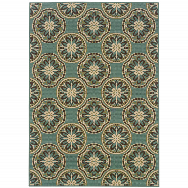 Homeroots 4' Indoor Outdoor Area Rug - Stain Resistant Floral Design In Brown And Ivory For Cozy Spaces Blue,Ivory Polypropylene 507254
