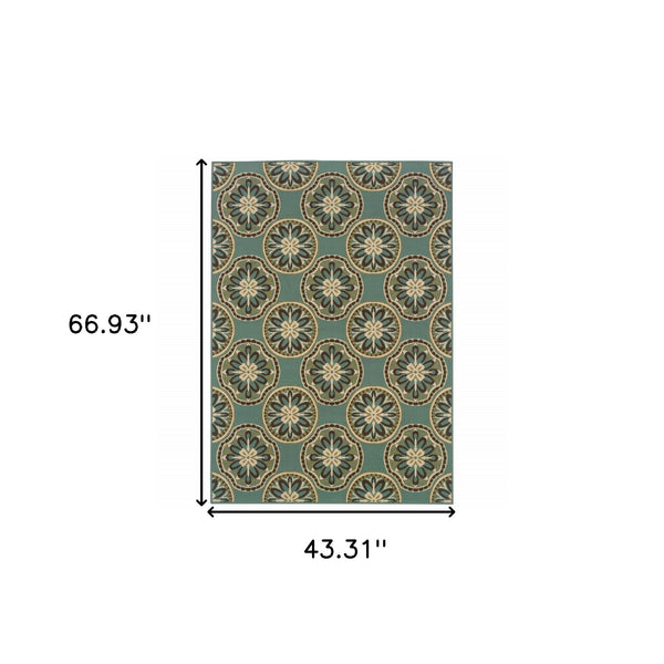 Homeroots 4' Indoor Outdoor Area Rug - Stain Resistant Floral Design In Brown And Ivory For Cozy Spaces Blue,Ivory Polypropylene 507254