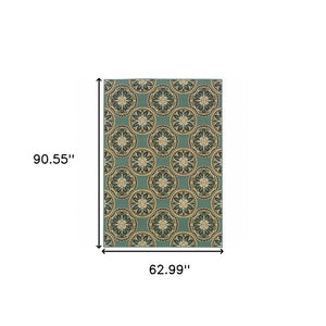 HomeRoots 7' Stylish Stain-Resistant Floral Area Rug for Indoor & Outdoor Use - Perfect for High-Traffic Spaces Blue/ Ivory 5'3" x 7'6" 507255